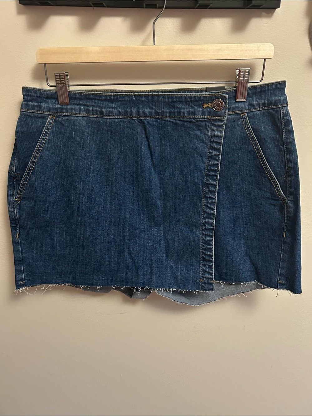 torrid Dark Blue Denim Mini Skort with Raw Hem